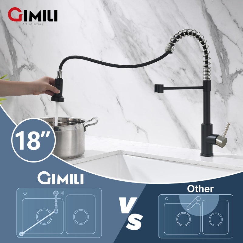 GIMILI Kitchen Faucet with Pull Down Sprayer Single Hole Stainless Steel Sink Faucet, Suitable for Farmhouses, RV, Laundry Room, Outdoor, and Campers. Llave para fregadero de cocina Black and Nickel - Image 3